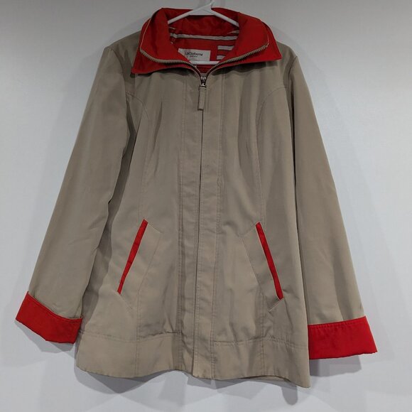 Liz Claiborne Outerwear Rain Jacket with Hood Beige Red Size Medium - Picture 1 of 7
